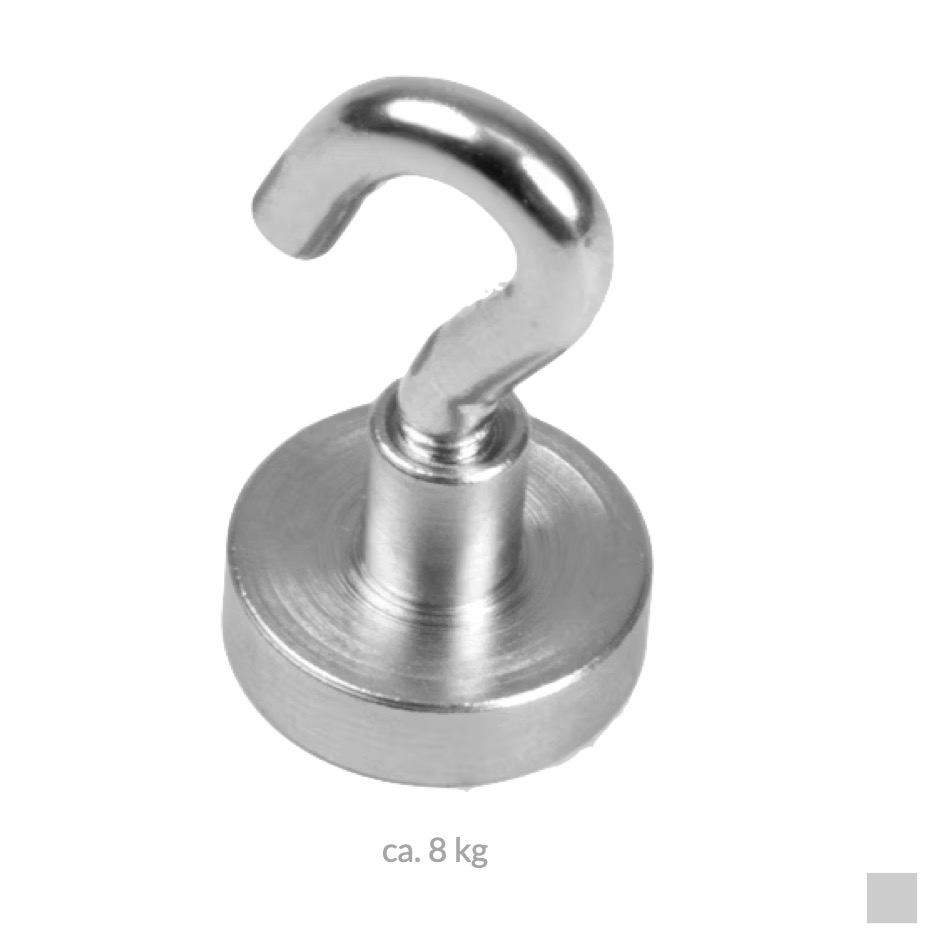 HOOK MAGNET Neodymium Ø16mm, ca. 8kg, silver