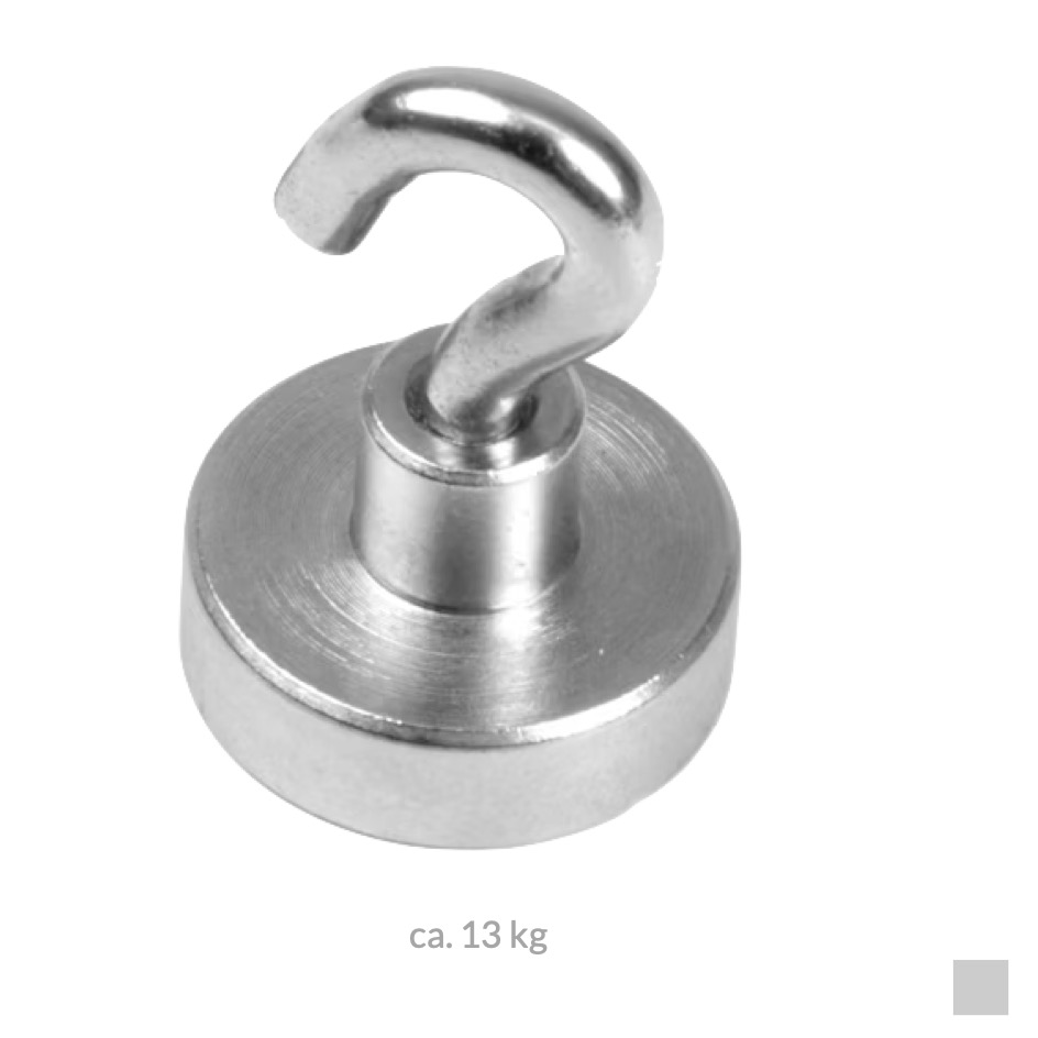 HOOK MAGNET Neodymium Ø20mm, ca. 13kg, silver