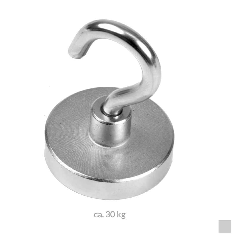 HOOK MAGNET Neodymium Ø32mm, ca. 30kg, silver