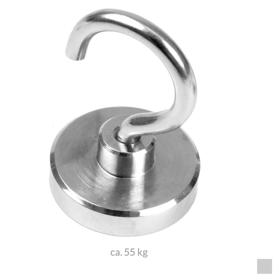 HOOK MAGNET Neodymium Ø40mm, ca. 55kg, silver