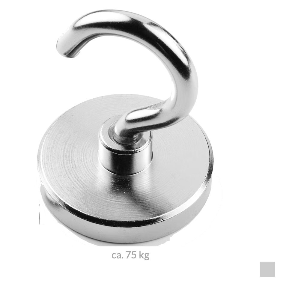 HOOK MAGNET Neodymium Ø50mm, ca. 75kg, silver