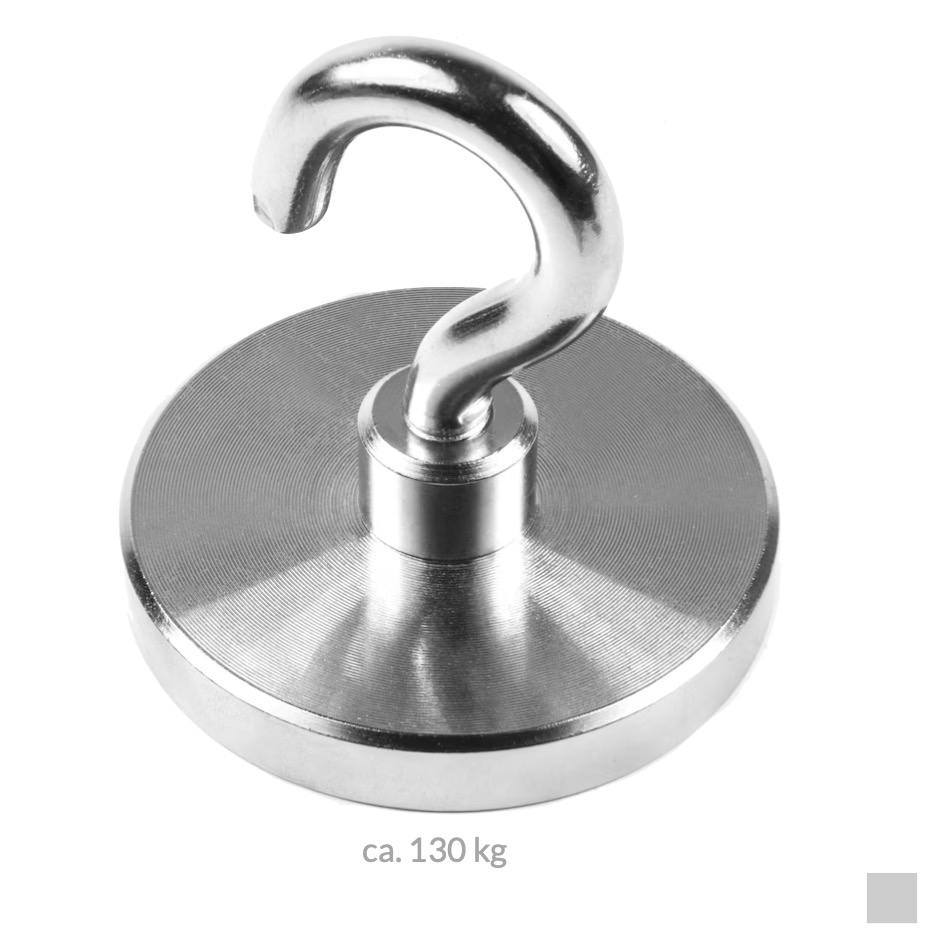 HOOK MAGNET Neodymium Ø75mm, ca. 130kg, silver