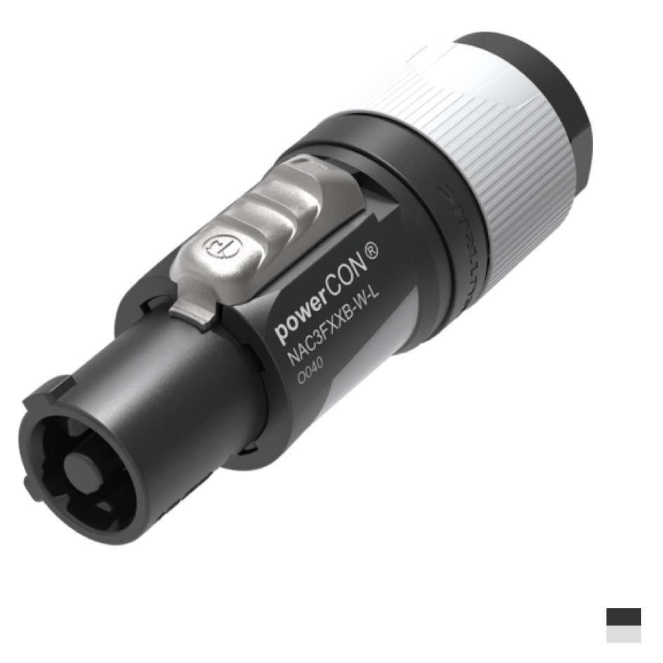 Neutrik powerCON Fiche de câble mâle, Power-OUT NAC3FXXB-W-S, Contact à vis, H05VV-F 3x1.5, noirgris