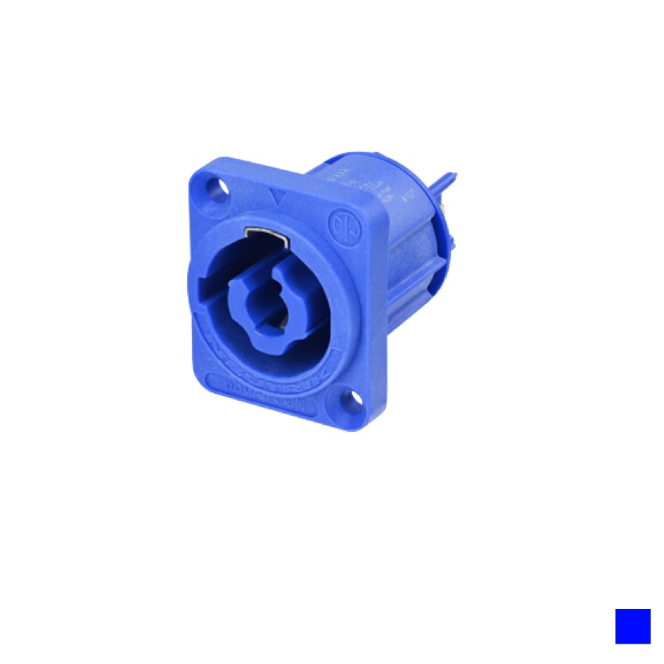 Neutrik powerCON Chassis Male, Power-IN NAC3MPXXA, Faston 4.8x0.5 3x2.5, blue
