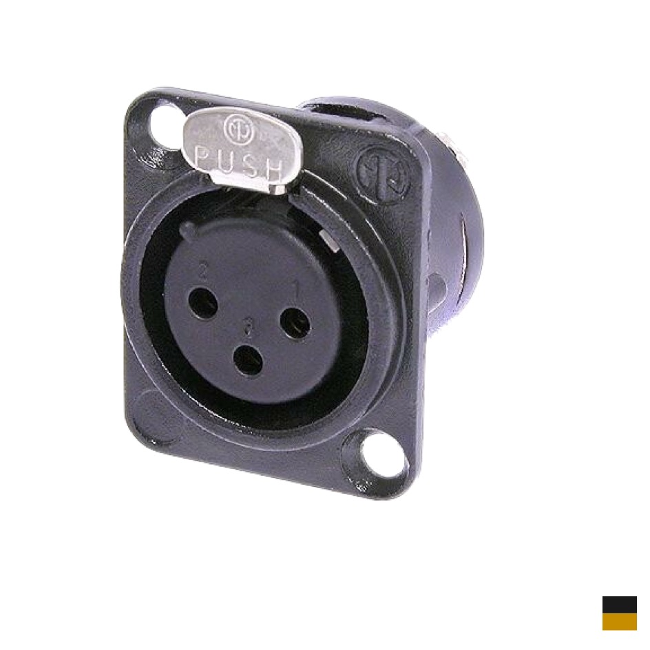 Neutrik XLR3 Chassis Female NC3FD-L-B-1, Soldering contact, chromeblack, gold plated