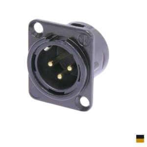 Neutrik XLR3 Chassis Male NC3MD-L-B-1, Soldering contact, chromeblack, gold plated