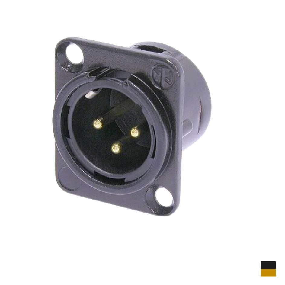 Neutrik XLR3 Prise de chassis mâle NC3MD-L-B-1, Contact à souder, chromenoir, doré