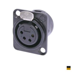Neutrik XLR4 Chassis Female NC4FD-L-B-1, Soldering contact, chromeblack, gold plated