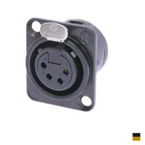 Neutrik XLR4 Prise de chassis femâle NC4FD-L-B-1, Contact à souder, chromenoir, doré