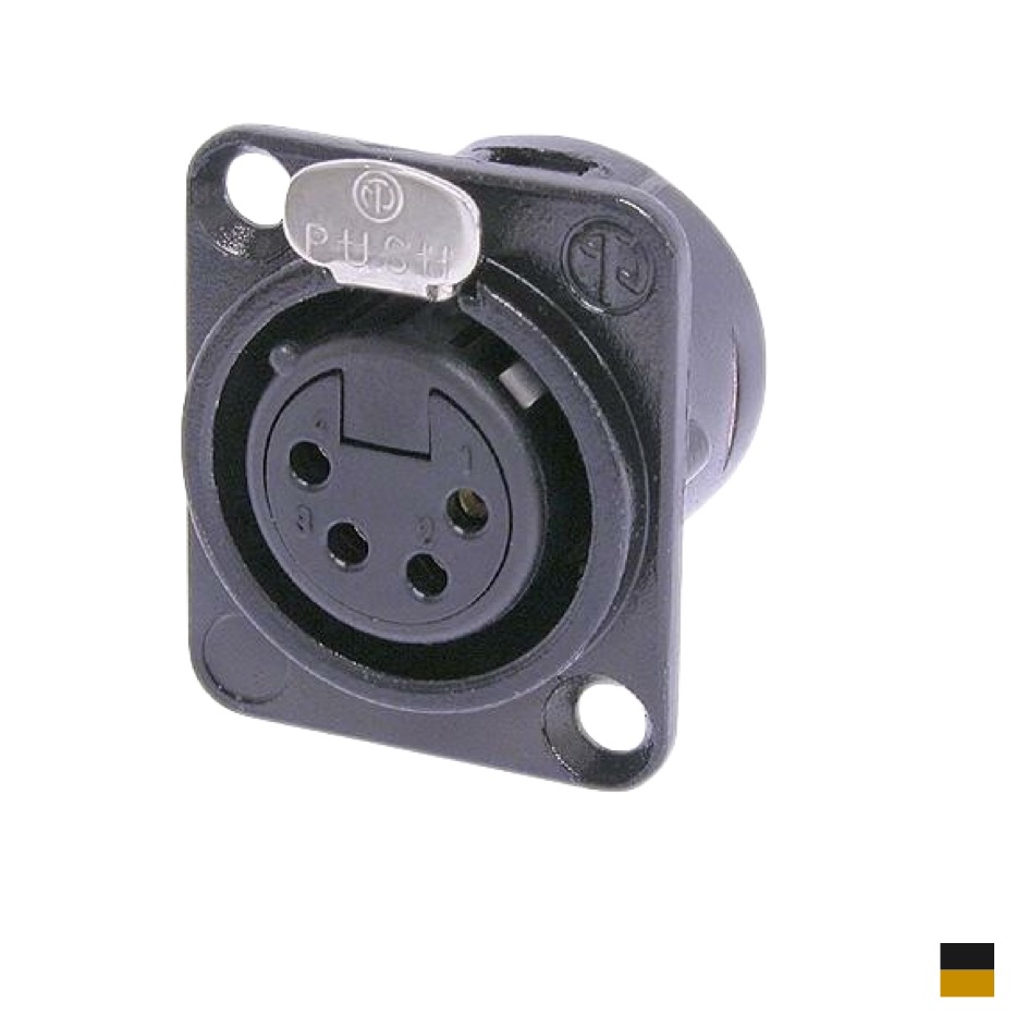 Neutrik XLR4 Prise de chassis femâle NC4FD-L-B-1, Contact à souder, chromenoir, doré