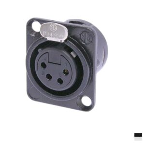 Neutrik XLR4 Chassis Female NC4FD-L-BAG-1, Soldering contact, chromeblack, silver plated