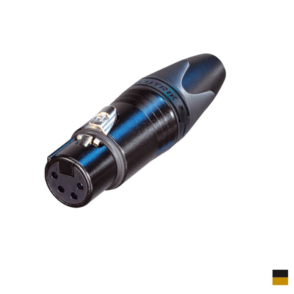 Neutrik XLR4 Line Female NC4FXX-B, Soldering contact, chromeblack, gold plated