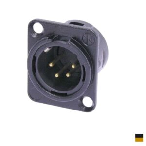 Neutrik XLR4 Chassis Male NC4MD-L-B-1, Soldering contact, chromeblack, gold plated