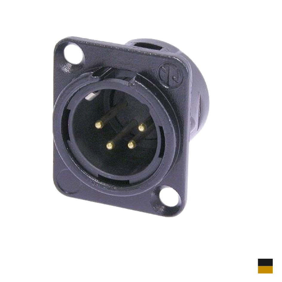 Neutrik XLR4 Fiche de chassis mâle NC4MD-L-B-1, Contact à souder, chromenoir, doré