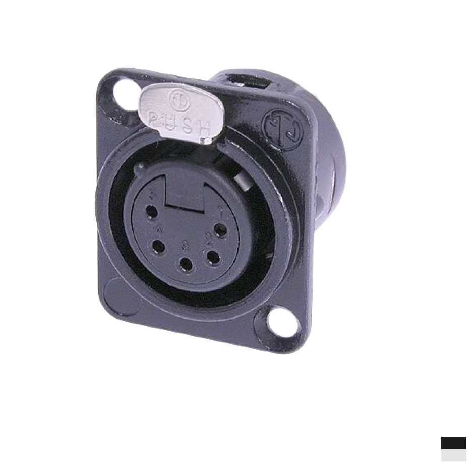 Neutrik XLR5 Chassis Female NC5FD-L-BAG-1, Soldering contact, chromeblack, silver plated