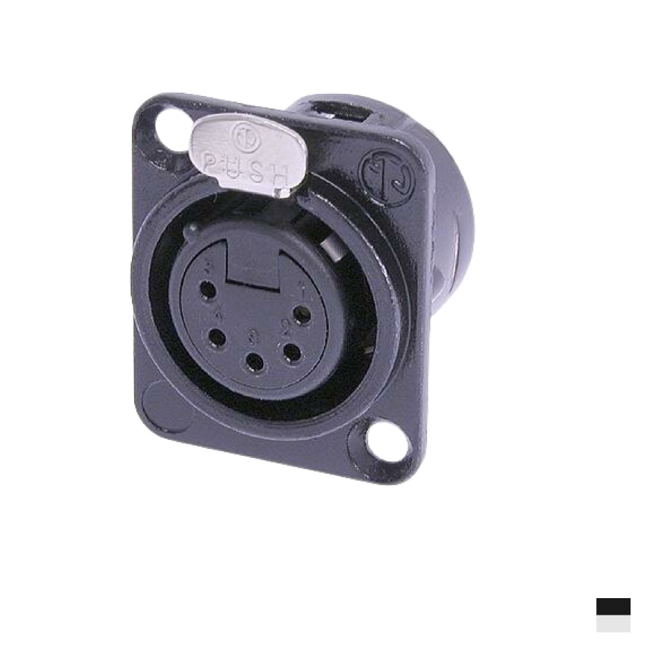 Neutrik XLR5 Prise de chassis femâle NC5FD-L-BAG-1, Contact à souder, chromenoir, argenté
