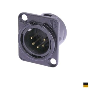 Neutrik XLR5 Chassis Male NC5MD-L-B-1, Soldering contact, chromeblack, gold plated