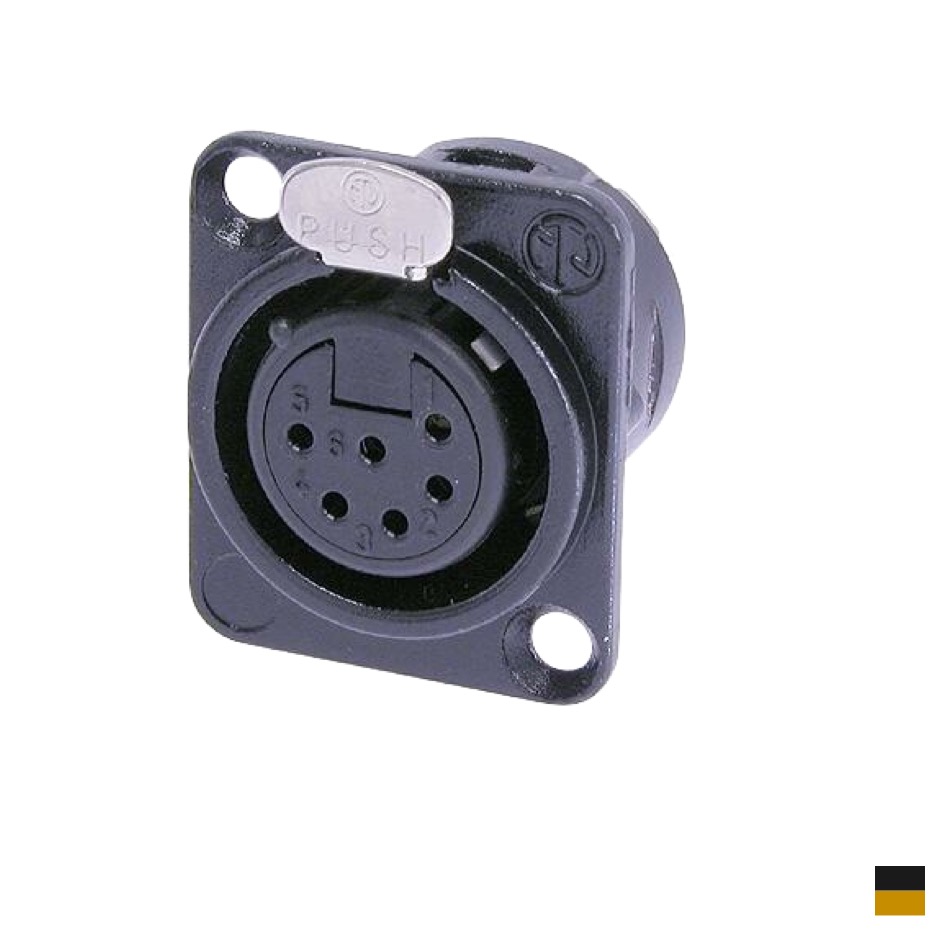 Neutrik XLR6 Chassis Female NC6FD-L-B-1, Soldering contact, chromeblack, gold plated
