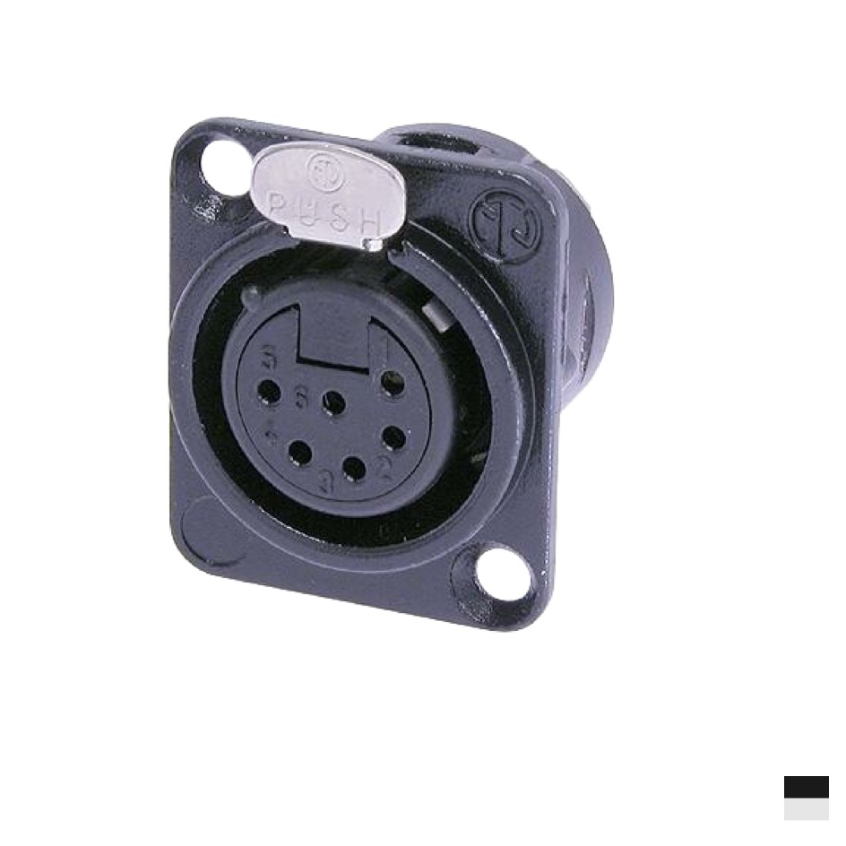 Neutrik XLR6 Chassis Female NC6FD-L-BAG-1, Soldering contact, chromeblack, silver plated