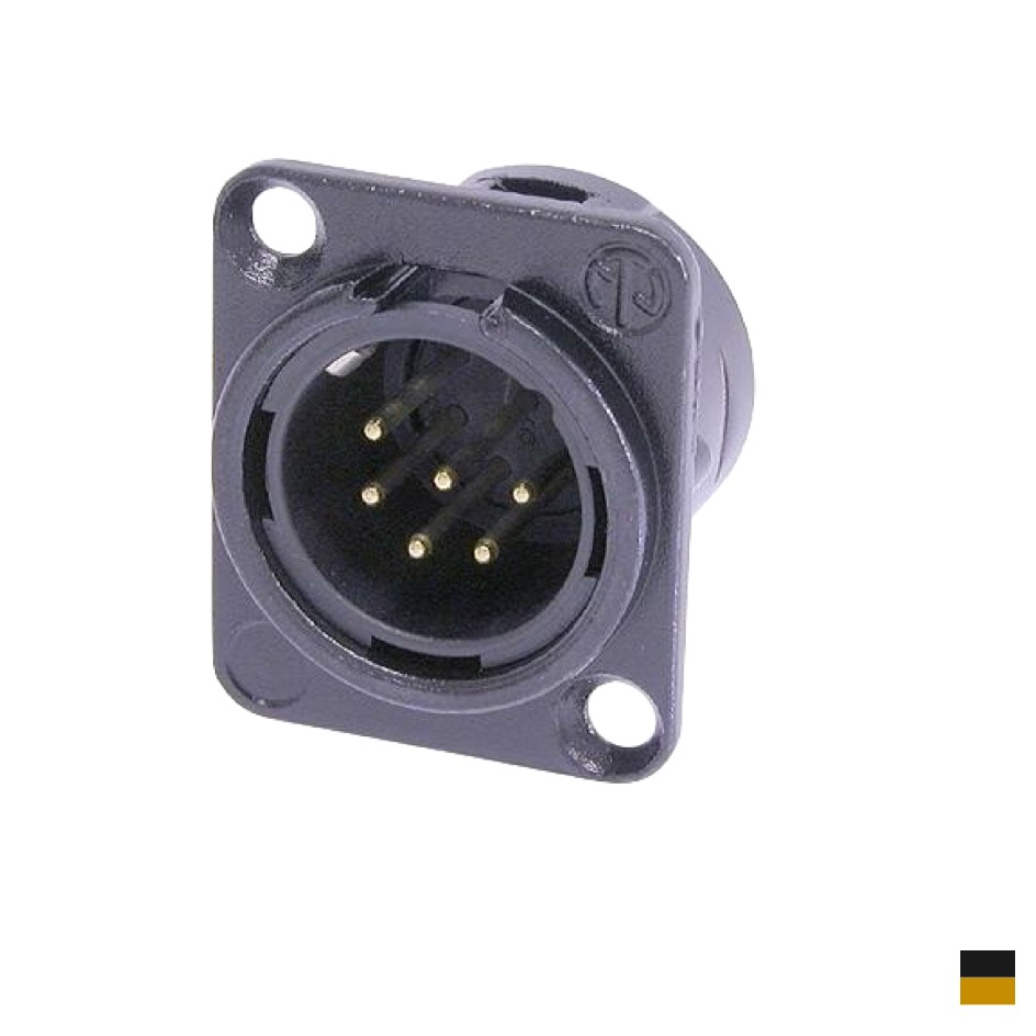 Neutrik XLR6 Chassis Male NC6MD-L-B-1, Soldering contact, chromeblack, gold plated