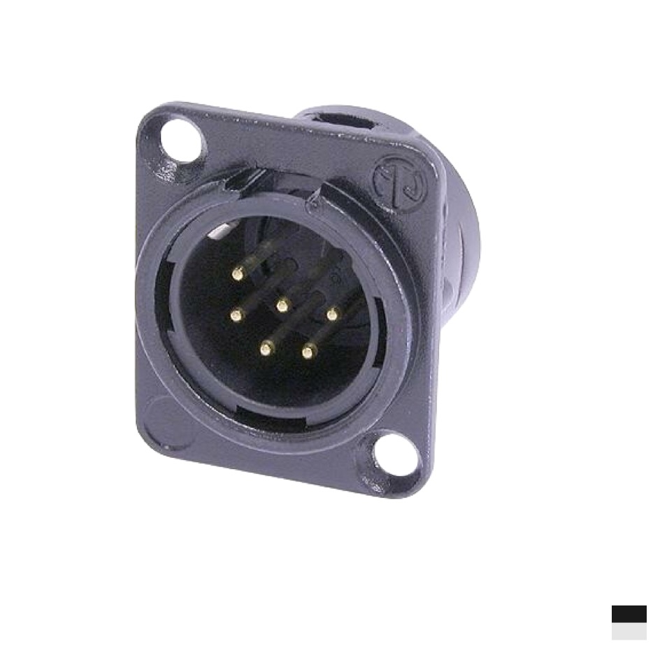 Neutrik XLR6 Chassis Male NC6MD-L-BAG-1, Soldering contact, chromeblack, silver plated