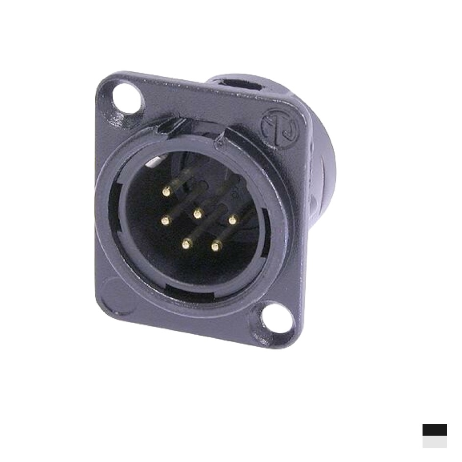 Neutrik XLR6 Fiche de chassis mâle NC6MD-L-BAG-1, Contact à souder, chromenoir, argenté