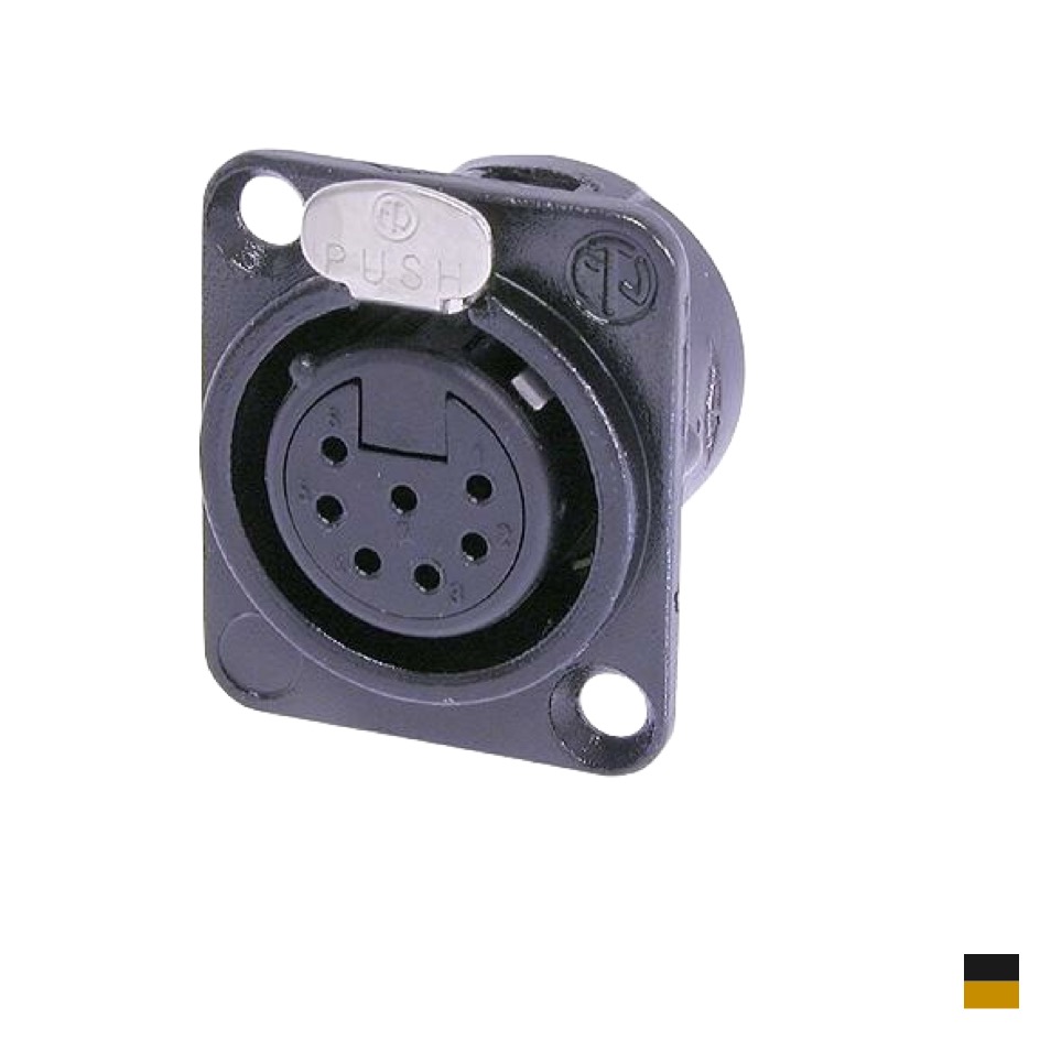Neutrik XLR7 Chassis Female NC7FD-L-B-1, Soldering contact, chromeblack, gold plated