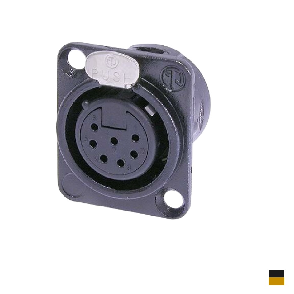 Neutrik XLR7 Prise de chassis femâle NC7FD-L-B-1, Contact à souder, chromenoir, doré