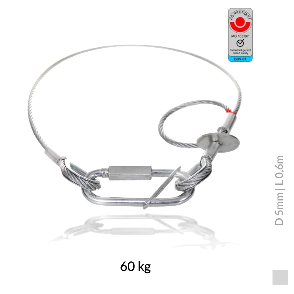 Saveking® Safety rope with quick link, 5mm, 60kg, galvanized | 0.6m