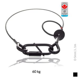 Saveking® Safety rope with quick link, 5mm, 60kg, black | 1m