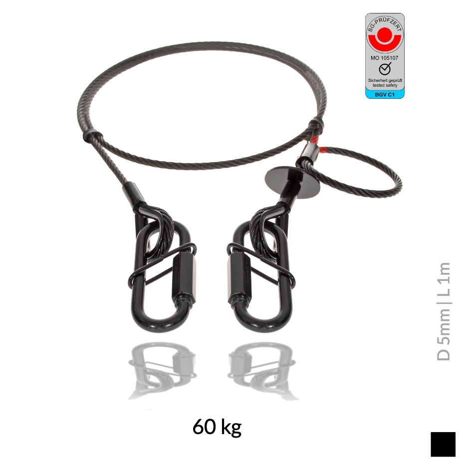 Saveking® Élingue de sécurité avec 2 maillons rapides, 5mm | 60kg, noir | 1m