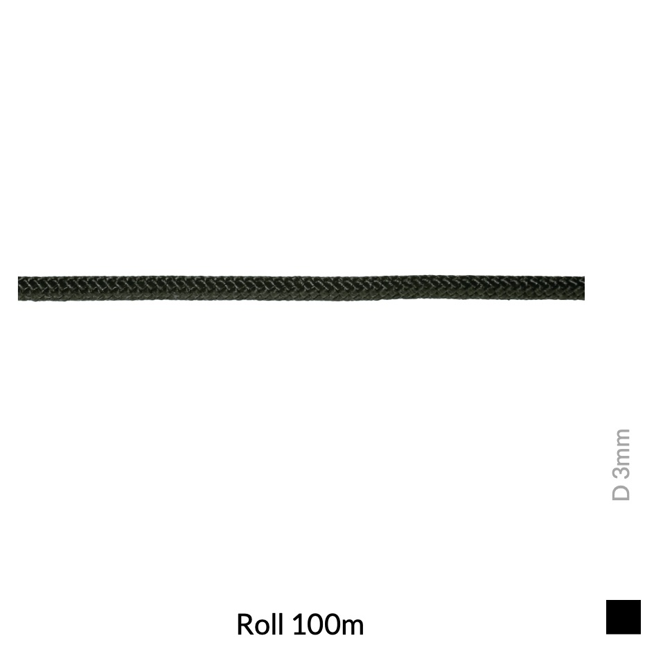 Ullmann POLYESTER ROPE, 3mm Roll 100m, black