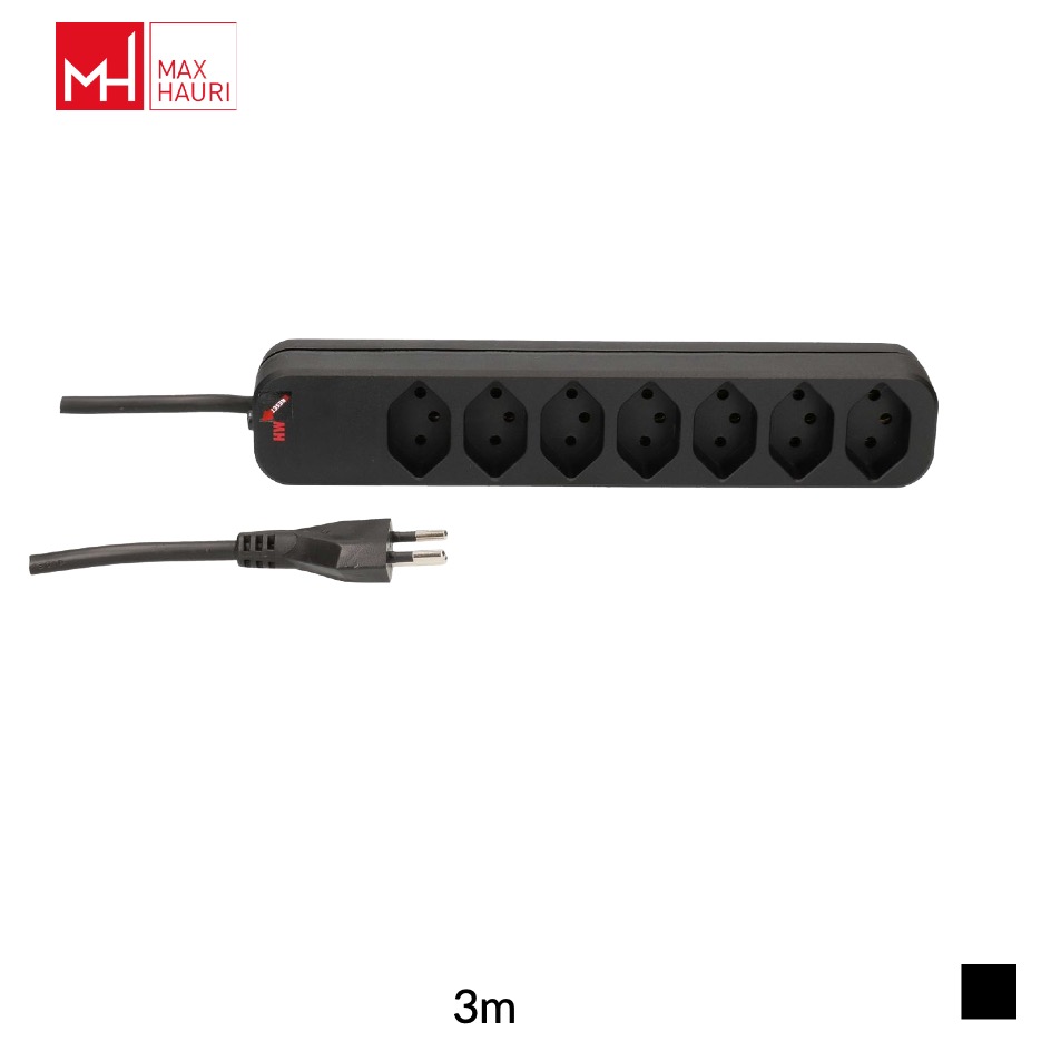 Max Hauri Multiprise Swiss Line T12 » 7x T13, H05VV-F 3G1, 3m, noir