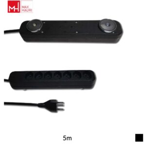 Max Hauri Power strip Swiss Line T12 » 7x T13 magnet, H05VV-F 3G1, 5m, black