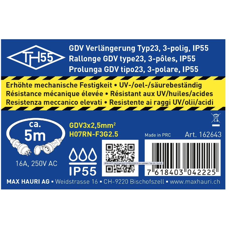 Max Hauri Kabel IP55 T23 » T23, H07RN-F 3G2.5, noir – Image 3