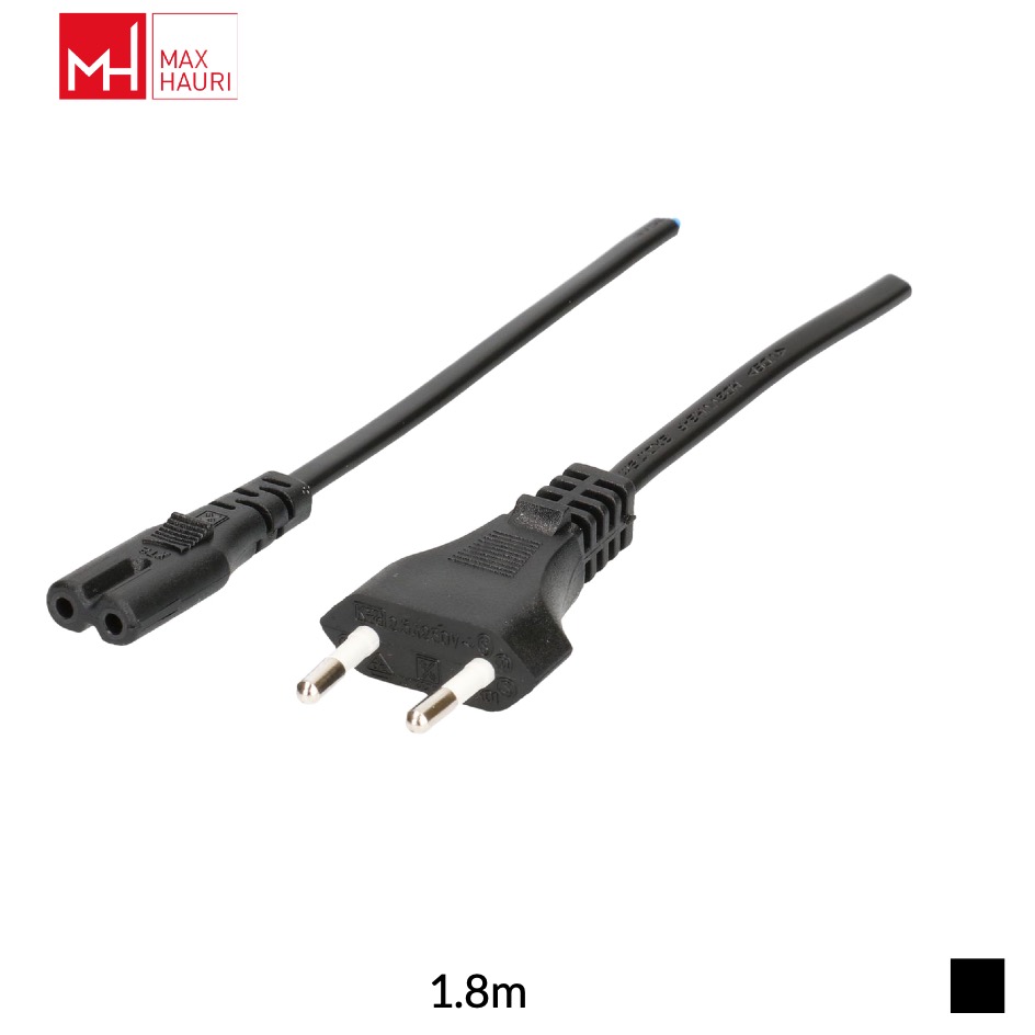 Max Hauri Apparatekabel T26 » C7, TDLF H03VVH2-F 2x0.75mm2, 1.8m, schwarz