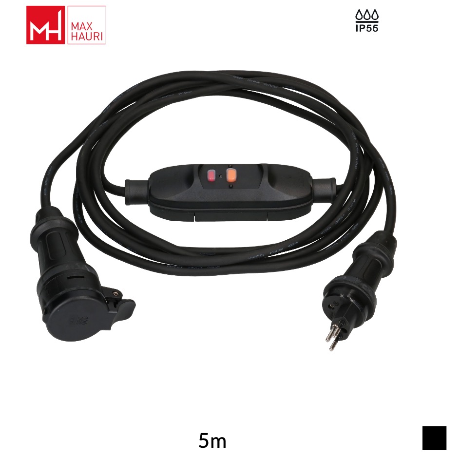 Max Hauri Kabel TH55 T13 » T13 mit FI-Schutzschalter 30mA, Typ A, H07RN-F 3G1.5, 5m, schwarz