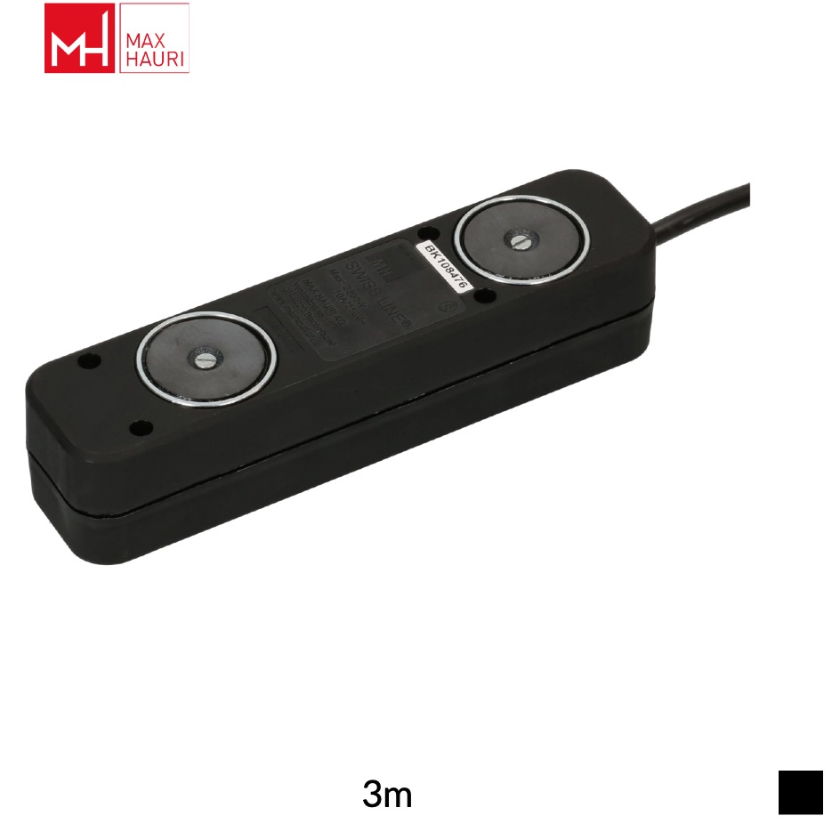 Max Hauri Power strip Swiss Line T12 » 5x T13 magnet, H05VV-F 3G1, 3m, black