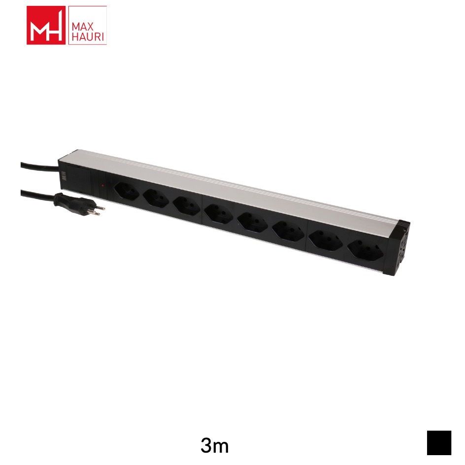Max Hauri PDU 19 Zoll Rackeinbau 1HE T12 » 8 x T13 90°, H05VV-F 3G1.5, 3m, schwarz