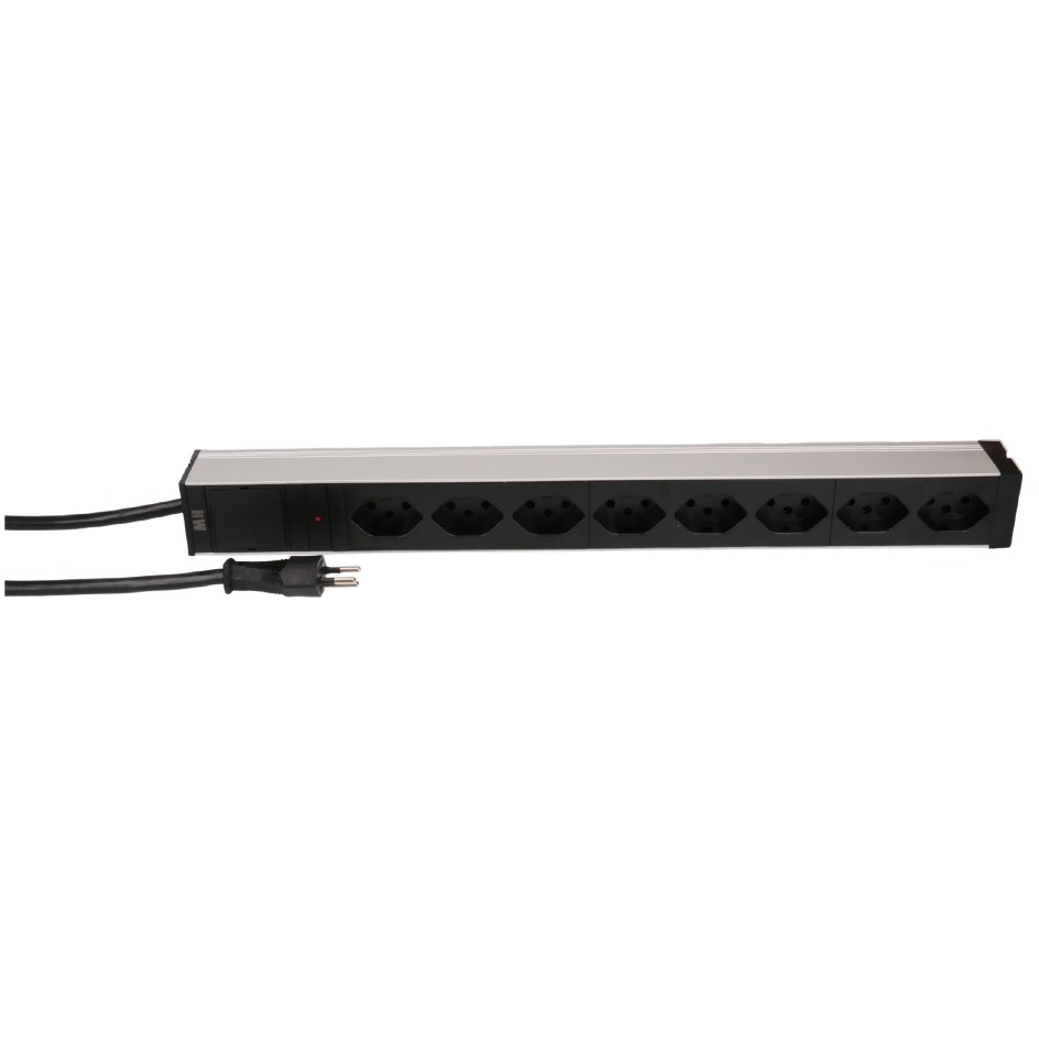 Max Hauri PDU 19 inch rack mounting 1U T12 » 8 x T13 90°, H05VV-F 3G1.5, 3m, black - Image 3