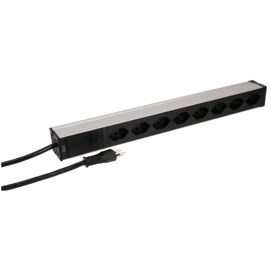 Max Hauri PDU 19 inch rack mounting 1U T12 » 8 x T13 90°, H05VV-F 3G1.5, 3m, black - Image 4