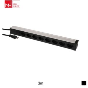 Max Hauri PDU 19 inch rack mounting 1U T12 » 8 x T13 90°, H05VV-F 3G1.5, 3m, black