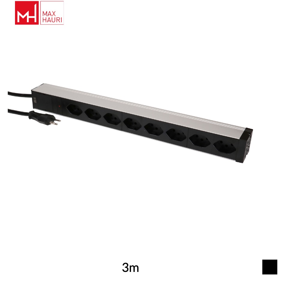Max Hauri PDU 19 inch rack mounting 1U T12 » 8 x T13 90°, H05VV-F 3G1.5, 3m, black