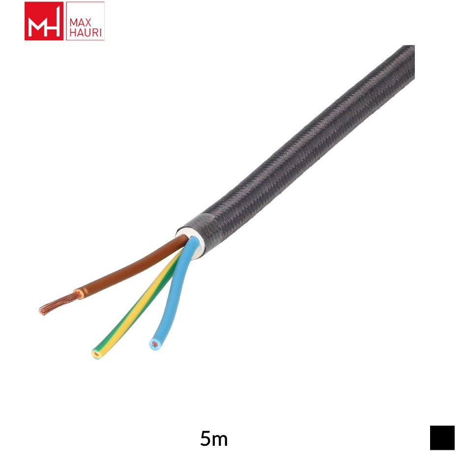 Max Hauri Fabric cable, H05VV-F 3G1, 5m, anthracite