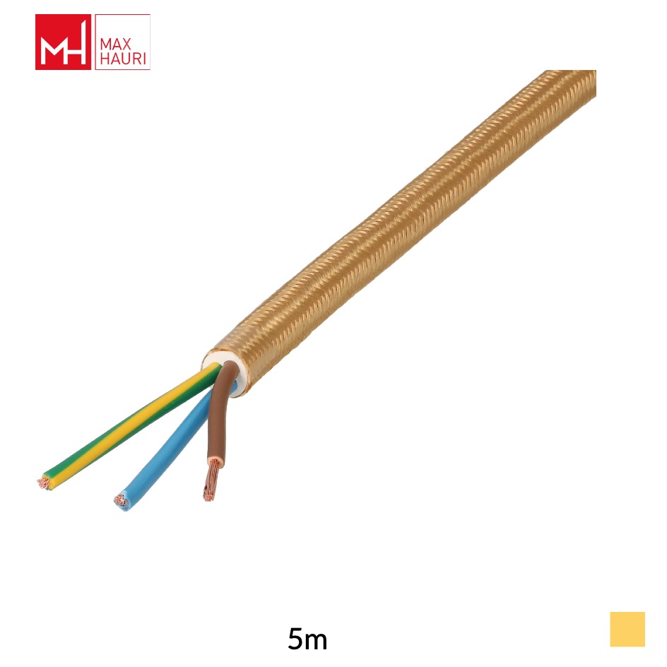 Max Hauri Câbles textiles, H05VV-F 3G1, 5m, couleur or
