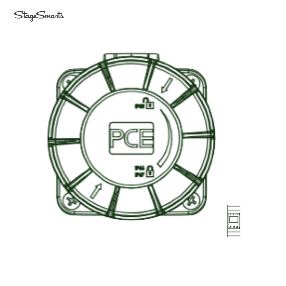 Stagesmarts C72TV Ausgang CEE63-5 mit MCB und adjust. FI-Schutzschalter