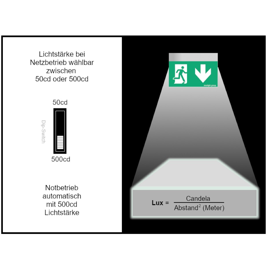 Innolight Licht M16/27 Fluchtwegleuchte Piktogramm 15x27cm LiFePO4, 3.2V, 1.5Ah, 6500K, farblos eloxiert – Bild 5