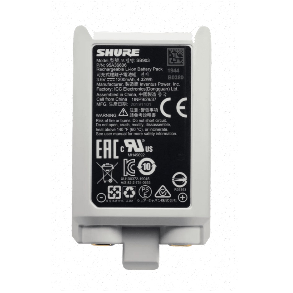 Shure SB903 Batterie pour émetteur SLX-D Lithium-ion, 3.6V, 1’200mAh, noir – Image 2