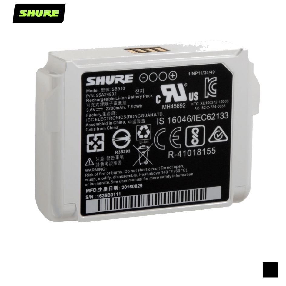 Shure SB910 Batterie pour ADX1 Lithium-ion, 3.6V, 2’200mAh, noir