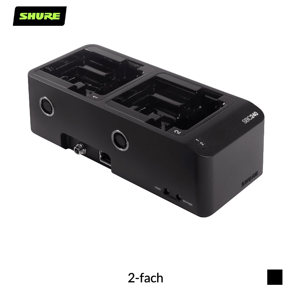 Shure SBC240 Ladestation netzwerkfähig für ADX1, ADX2, ADX2F, SB910, SB920 | 2-fach, schwarz